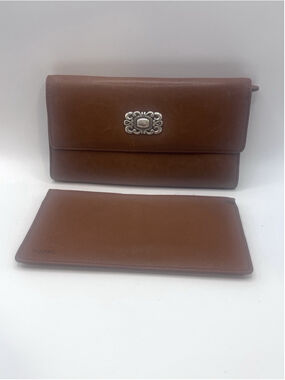Vintage Fossil Brown & Silver Women’s Wallet Genuine Leather Billfold Checkbook